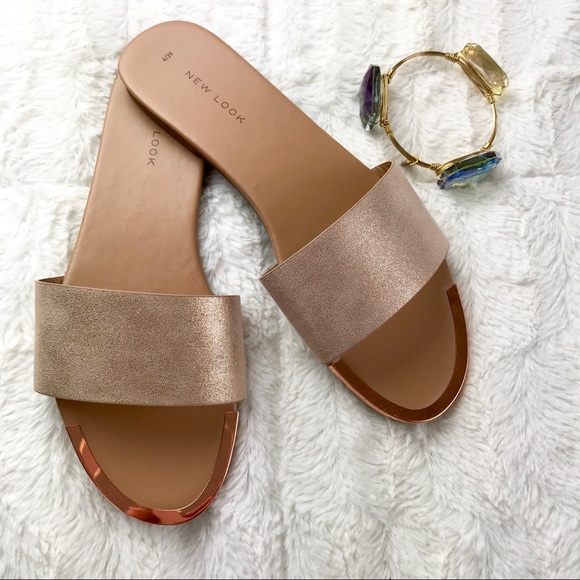 New Look Shoes - NWOT Rose Gold Tone Slid On Sandals